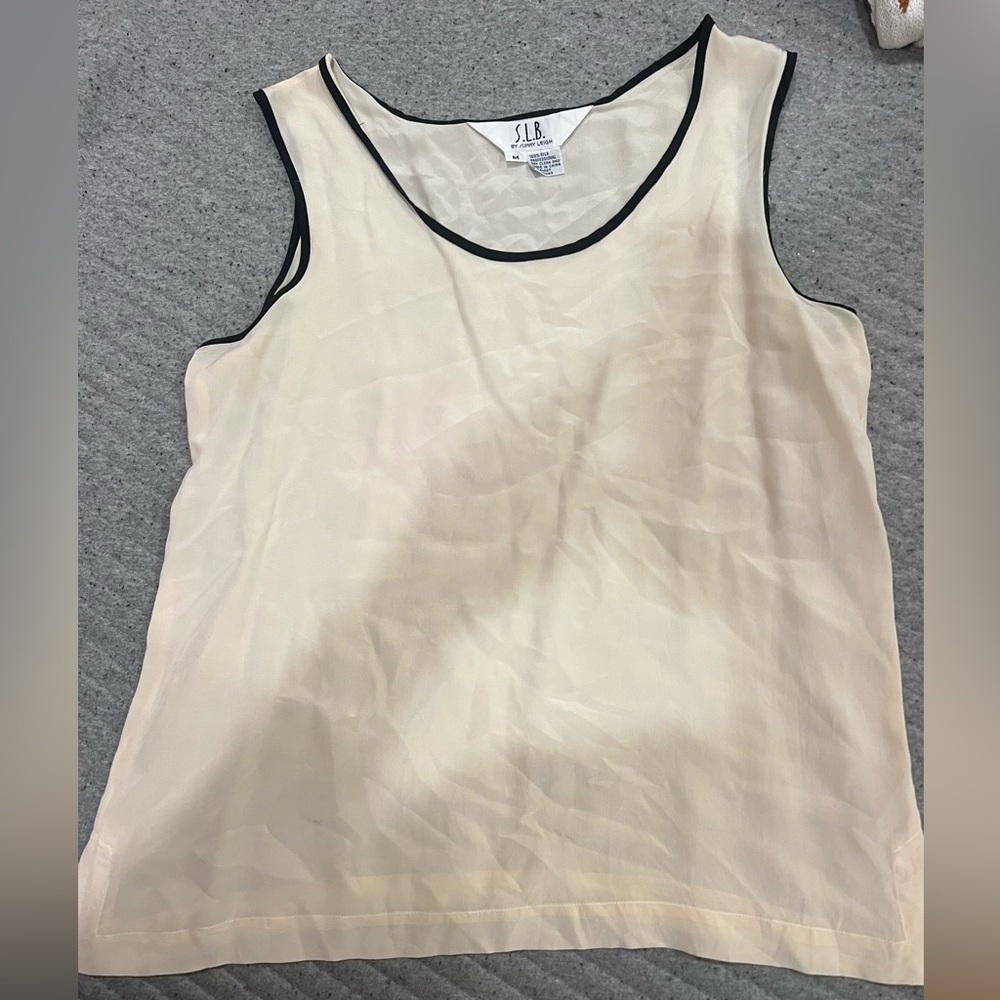 Cream Sleeveless Top with Black Trim